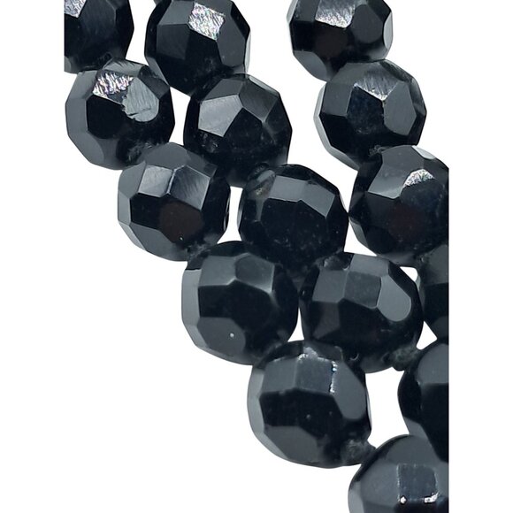 Vintage Black Glass Beaded Necklace Faceted Beads Single Continuous Strand Costu - Picture 5 of 8